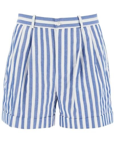 Ralph Lauren Gestreifte baumwoll-leinen shorts - Blau