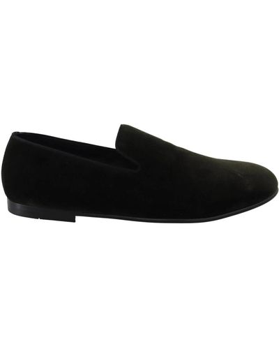 Dolce & Gabbana Vert Velvet Slip On s Mocassins Chaussures - Noir