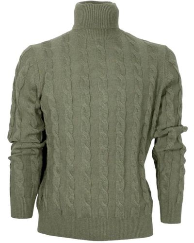 Cashmere Company Maglione dolcevita uomo slim fit in cashmere e lana verde