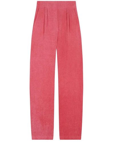 Cortana Pantaloni in lino a righe con vita alta - Rosso
