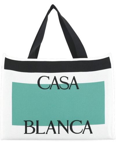 Casablancabrand Weiße einkaufstasche mit kontrastierenden griffen - Grün