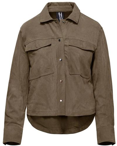 Bomboogie Camisa-chaqueta de cuero gamuzado con bolsillos de solapa - Verde