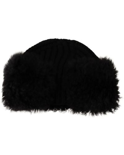 Dolce & Gabbana Black Cashmere Fur Beanie Hat
