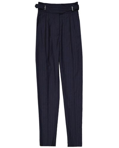 Max Mara Studio Pantalones de lana con cinturón y bolsillos laterales - Azul