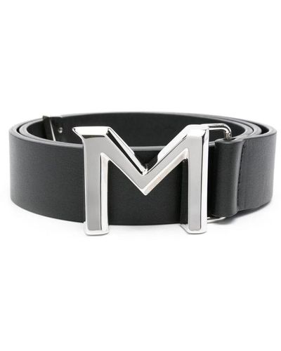 Mugler Cintura in pelle nera con fibbia logo - Nero
