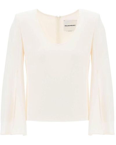 Roland Mouret Flared sleeve cady top - Blanco