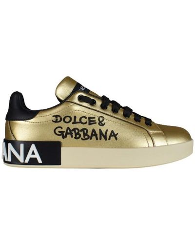 Dolce & Gabbana Foiled Calfskin Portofino Sneakers With Lettering - Grün