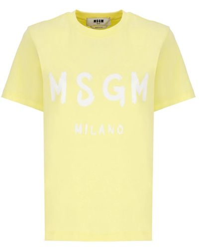 MSGM Gelbes baumwoll t-shirt runder ausschnitt kurze ärmel
