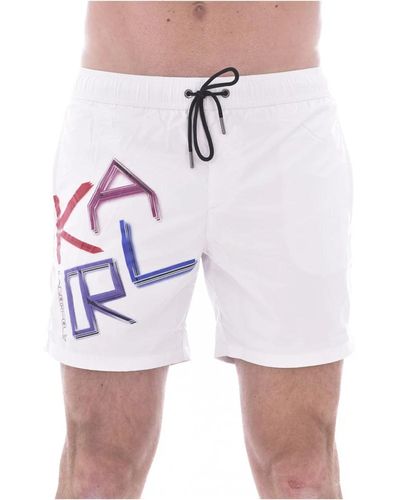 Karl Lagerfeld Short da bagno bianco con stampa logo - Blu
