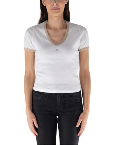 Courreges T-shirt contrast v neck - Bianco
