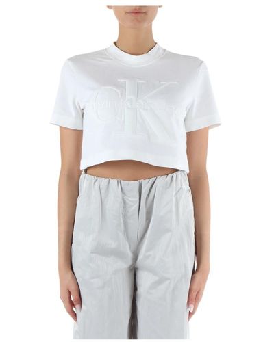 Calvin Klein Gekürztes baumwolle viskose t-shirt - Weiß