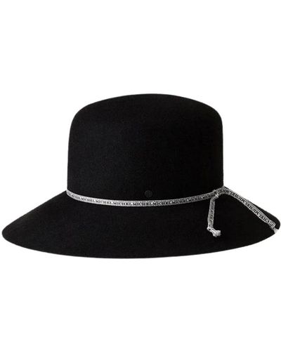 Maison Michel Sombrero negro con adornos de tela blanca