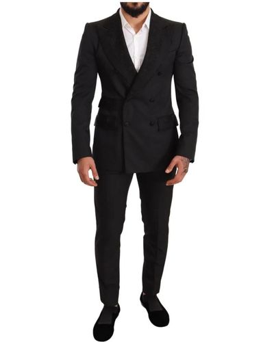 Dolce & Gabbana Schwarzer Brokat-2-teiliger Polyester-Anzug
