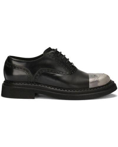 Dolce & Gabbana Brushed Calf Leather Derby Shoes - Black