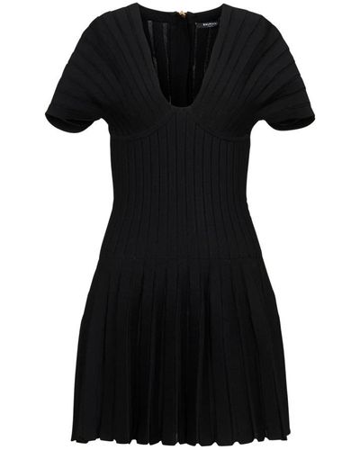 Balmain Mesh Pleated Mini Dress - Black