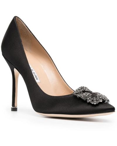 Manolo Blahnik Schwarze seidensatin-high heels décolleté mit juwelen-schnalle olo blahnik