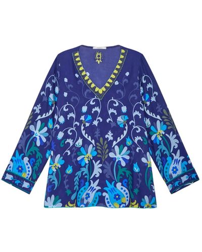 Maliparmi Elegant v-neck floral embroidered shirt - Blau