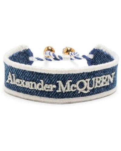 Alexander McQueen Armband mit besticktem totenkopf-anhänger - Blau