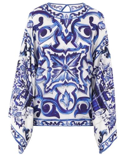 Dolce & Gabbana Maiolica charmeuse kimono ärmel hemd - Blau