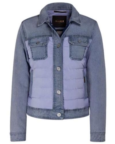 Moorer Indigo denim jacke mit nylon-steppung,indigo denim quilted down jacket - Blau