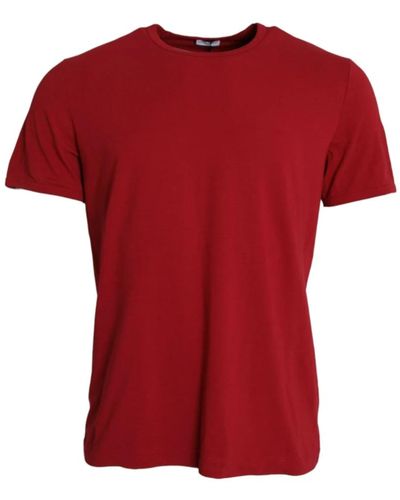 Dolce & Gabbana Rotes logo-stickerei baumwoll-rundhals-t-shirt
