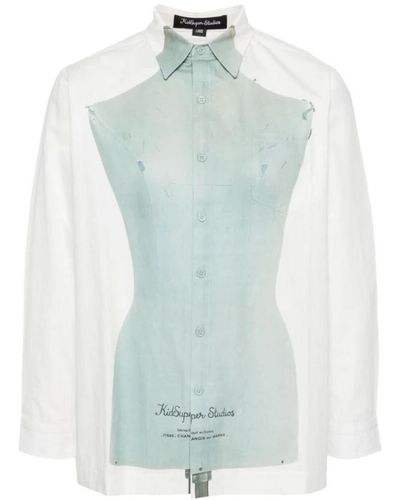 Kidsuper Camicia blu/bianca con stampa abito
