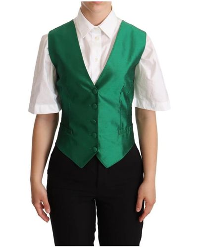 Dolce & Gabbana Silk satin sleeveless waistcoat vest - Verde