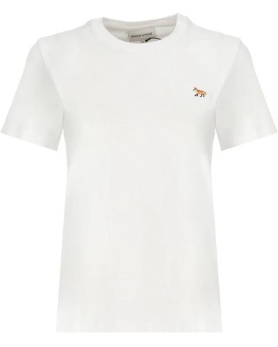 Maison Kitsuné Weißes t-shirt mit baby fox-patch
