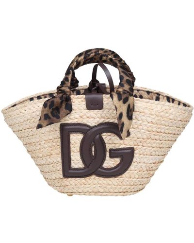 Dolce & Gabbana Borsa da shopping in rafia con logo dg - Metallizzato