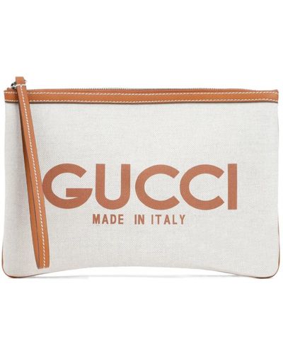 Gucci Canvas clutch con stampa logo - Bianco