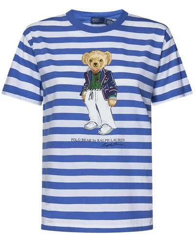 Polo Ralph Lauren Blaue gestreifte t-shirts und polos mit bärenprint