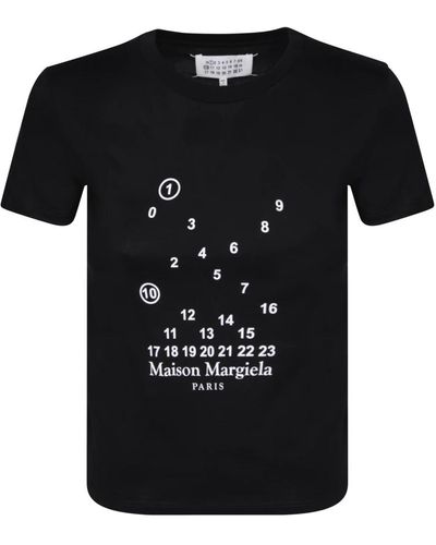 Maison Margiela Schwarzes baumwoll-t-shirt mit logo-print
