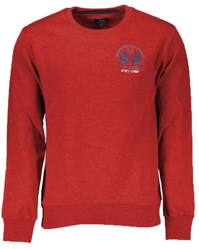 La Martina Baumwoll-crewneck-sweatshirt mit stickerei - Rot