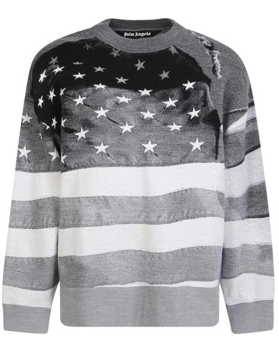 Palm Angels Sweatshirt mit Streifen und Sternenmuster - Grau