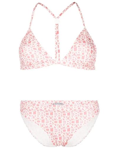Moncler Bikini mit überkreuztem Rücken und weißem Logo-Print - Pink