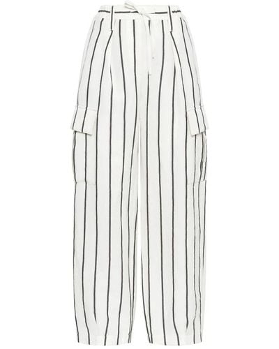 Brunello Cucinelli Linen-cotton Striped Cargo Trousers - White