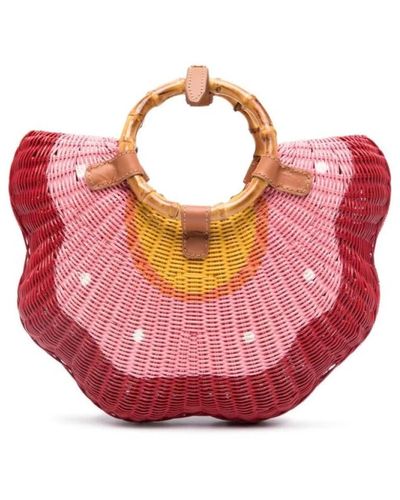 Serpui Handgemachte gewebte weidenkorb-tasche mit blumenmotiv - Pink