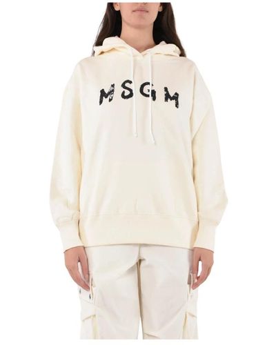 MSGM Felpa con cappuccio e logo in paillettes - Bianco