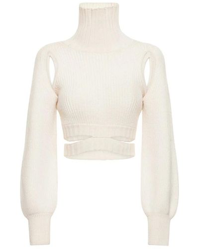 ANDREA ADAMO Gerippter wollmischung crop sweater - Weiß