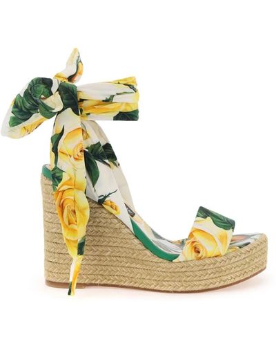 Dolce & Gabbana Zeppa sandali con stampa floreale - Metallizzato