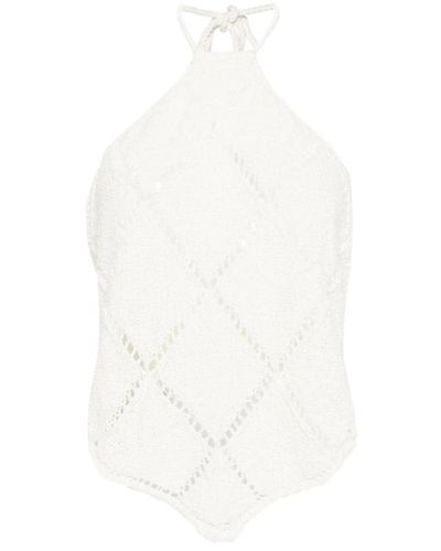 Twin Set Top bianco a maglia con dettagli di piume