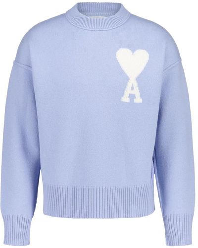 Ami Paris Maglione in lana con logo iconico - Blu