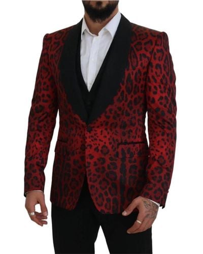 Dolce & Gabbana Abito tre pezzi con stampa leopardata rossa - Rosso