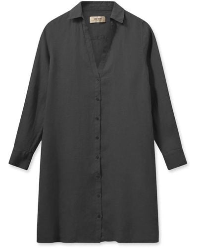 Mos Mosh Vestido de lino de corte holgado con mangas largas - Negro