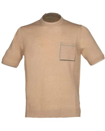 Alpha Studio T-shirt sabbia in lino e cotone con taschino - Neutro