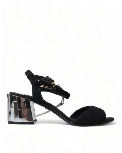 Dolce & Gabbana Black Crystals Ankle Strap Sandals Shoes