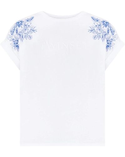 Twin Set Camisetas y polos de algodón bordados con flores - Blanco