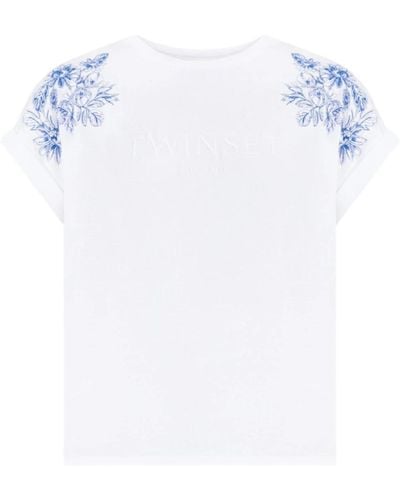 Twin Set T-shirt con ricamo floreale in cotone e polos - Bianco