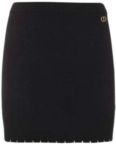 Twin Set Minigonna nera in maglia con dettaglio t dorato - Nero
