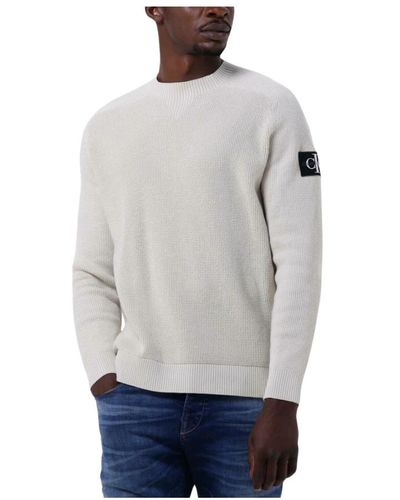 Calvin Klein Monologo badge sweater taupe,monologo badge pullover beige - Grau